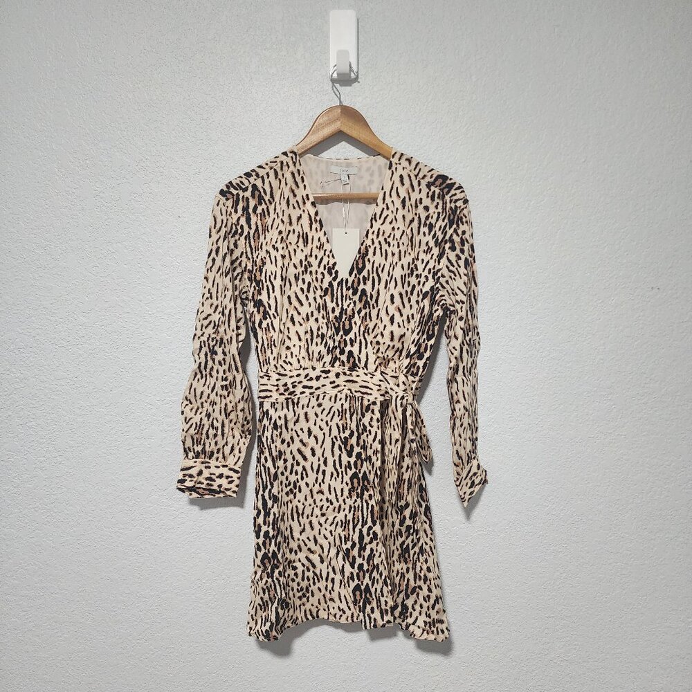 Joie Leopard Print Mini Wrap Dress Long Sleeve Size Small New Feminine